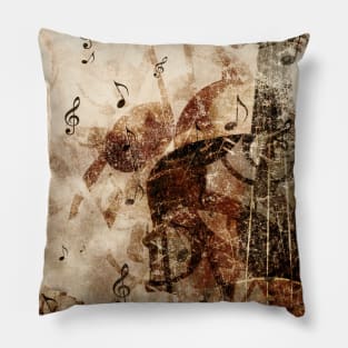 Violin with music notes old paper Pillow