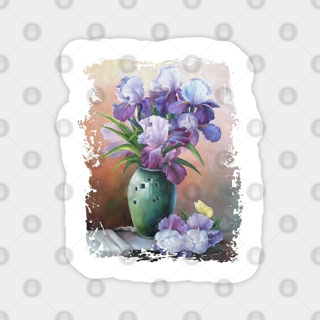 art, picturesque oil painting, bouquet of spring flowers irises Magnet by SwetlanaArt