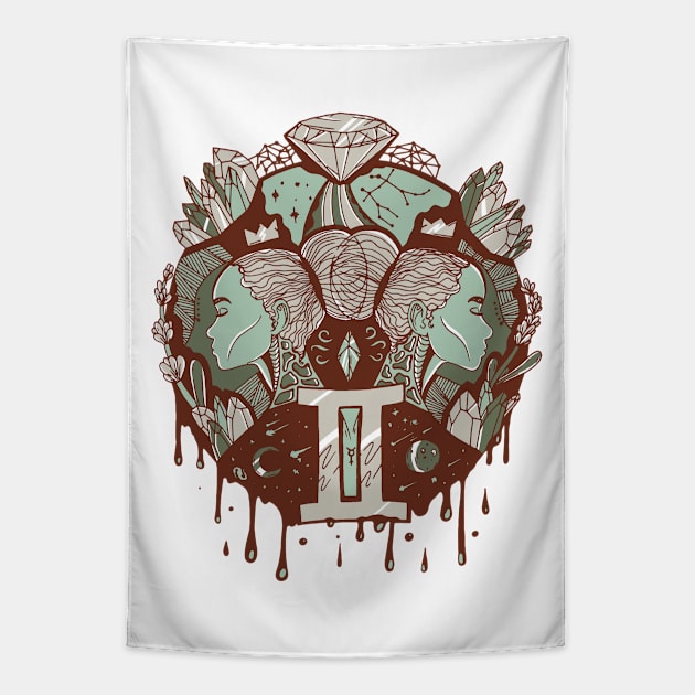 Rust Sage Mystic Gemini Tapestry by kenallouis