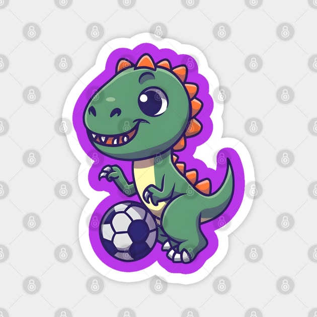 Cute dinosaur playing football Magnet by Spaceboyishere