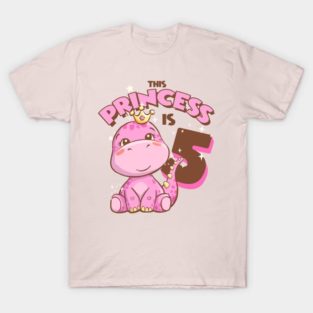 5th Birthday Girl Princess Crown Pink T-Shirt 5th Birthday Girl Princess Crown Pink T-Shirt