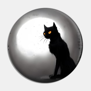 Mysterious black cat full moon indark atmosphere in a scary cemetery Pin