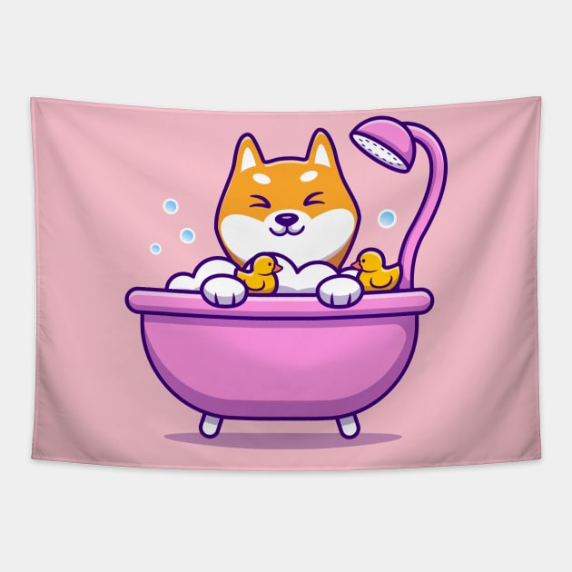 Cute Shiba Inu Bathing Tapestry by Catalyst Labs