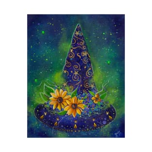 Sunflower Halloween witch hat by Renee Lavoie T-Shirt