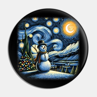 Van Gogh Starry Night Christmas Snowman Winter Snowy Night Pin