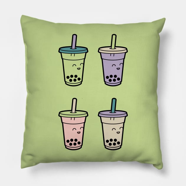 Cute Kawaii Bubble Tea - 4 Flavors Pillow by BobaTeaMe