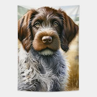 Watercolor German Wirehaired Pointer Puppies Painting - Cute Puppy Tapestry