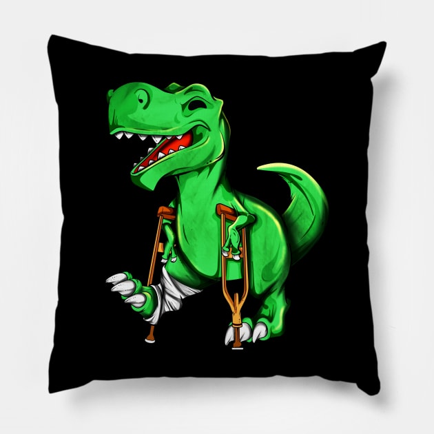 On crutches - cartoon TREX Pillow by Modern Medieval Design