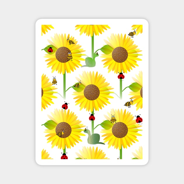 YELLOW Sunflowers Blooming And Cute Ladybugs Magnet by SartorisArt1