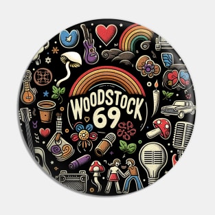 woodstock 69, psychedelic rock, tshirt  merch, mug Pin