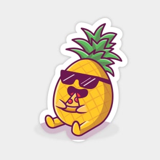 Cute Pineapple Eating Pizza Magnet