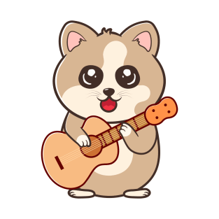 Cute Cat Playing Acoustic Guitar Cartoon T-Shirt