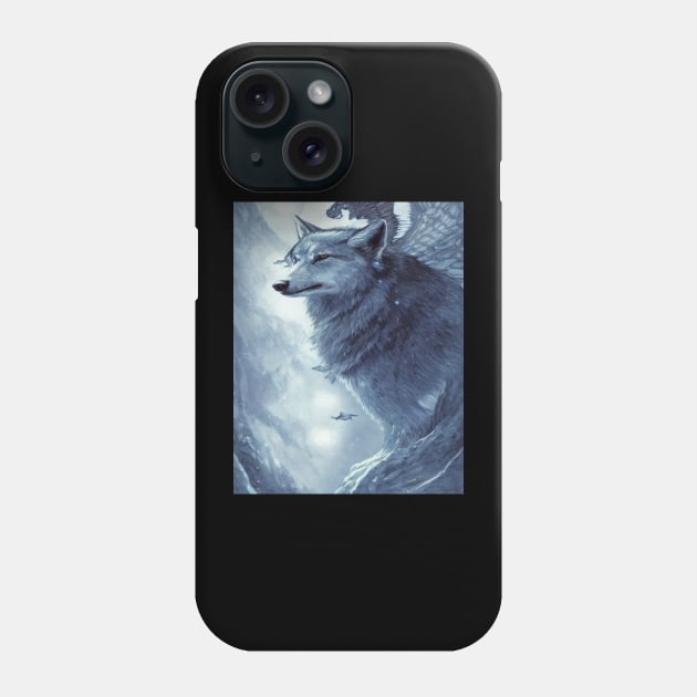 Blue Wolf With Wings Intricate Phone Case by Roza Wolfwings