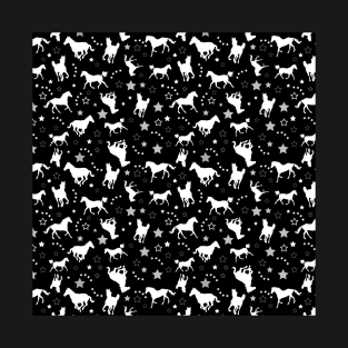 Galloping Horses Black and White T-Shirt