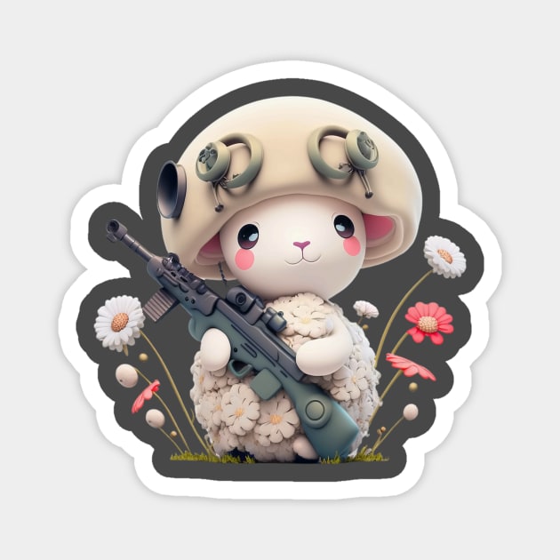 The brave sheep soldier with weapon and helmet Magnet by EUWO