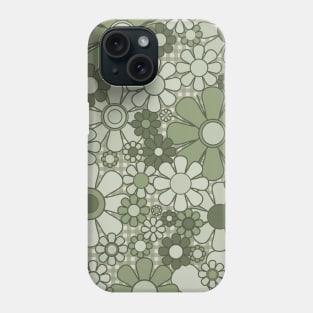 Retro Garden Flowers on Gingham Vintage Sage Green 60s 70s Floral Pattern Phone Case