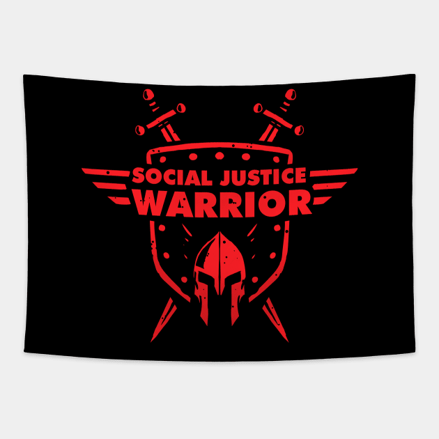 Social Justice Warrior (SJW) - funny shield, helmet and swords warrior Tapestry by A Comic Wizard