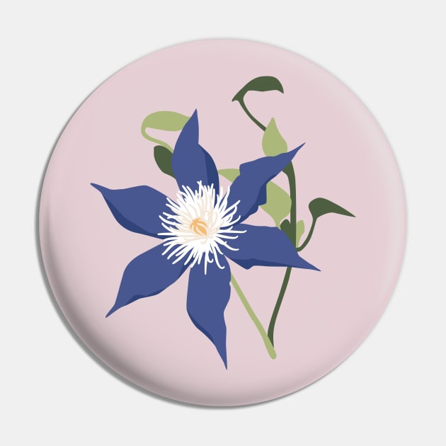 Blue Purple Clematis Flower Pin by JunkyDotCom