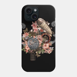 Steampunk design with clocks, gears and flowers Phone Case