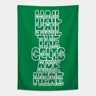 Hail Hail The Celts Are Here, Glasgow Celtic Football Club Green and White Striped Text Design Tapestry