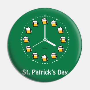 St. Patrick's Day (Saint Patrick / Beer / Clock / White) Pin