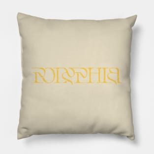 Vintage look Polyphia Distressed Text Yellow Pillow