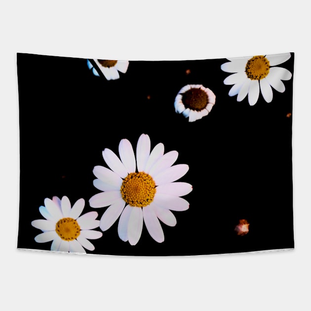 White And Yellow Flowers In Dark Theme Tapestry by Formoon