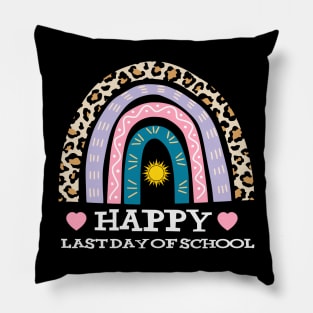 Leopard Print Boho Rainbow Happy Last Day Of School Gift Pillow