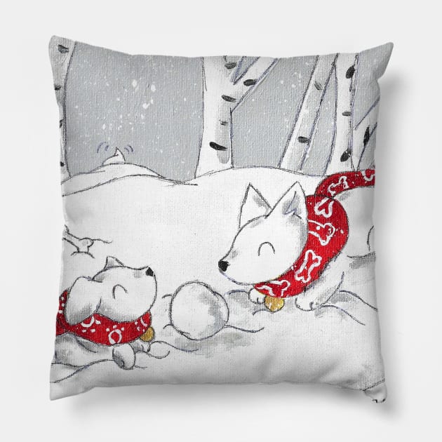 Snowpups Pillow by KristenOKeefeArt