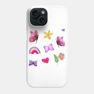 Watercolor cute flowers happy positivie stickers set Phone Case