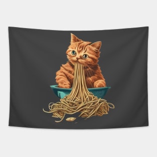 CAT EATING SPAGHETTI Tapestry