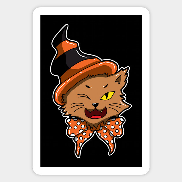 Halloween Cat With Witches Hat Cat Halloween Sticker Teepublic