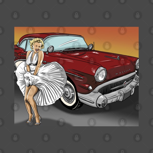 Marilyn Monroe with 1957 Buick Century by Black Snow Comics