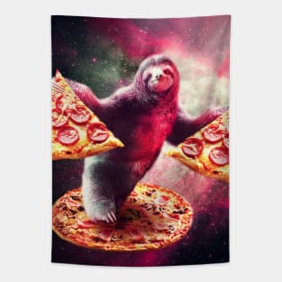 Funny Space Sloth With Pizza Tapestry