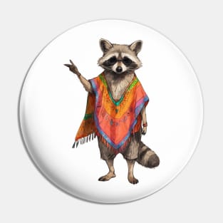 Raccoon Wearing a Poncho Pin