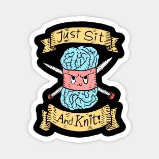 just sit and knit. cute knitting doodle. handwork. Magnet