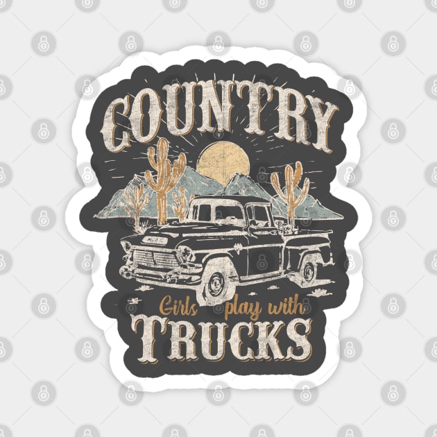 Country girls play with Trucks Magnet by LifeTime Design