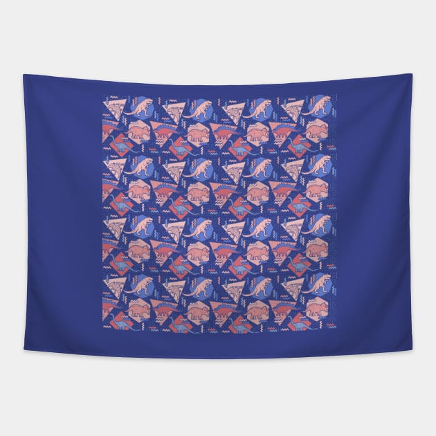 Nineties Dinosaurs Pattern Serenity Rose Quartz Version Tapestry by chobopop