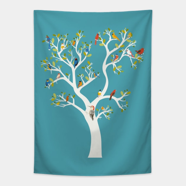 Tree with birds Tapestry by Mimie20