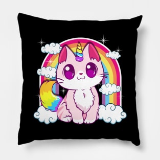 Cute Unicorn Cat Adorable Smiling Rainbow Kitty Pillow