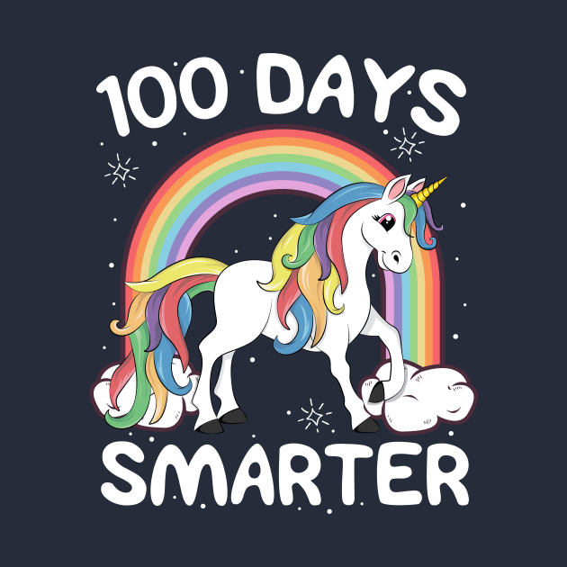 100 Days Smarter T-Shirt Girls Kids Unicorn Rainbow School by 14thFloorApparel