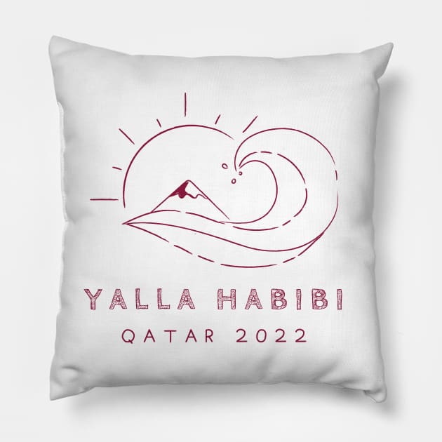 yalla habibi - Qatar 2022 - maroon - wave, sun, surf, mountain Pillow by habibitravels