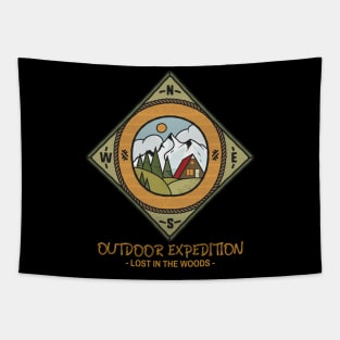 Outdoor Expedition / Lost in The Woods / Retro Design / Camping Lovers Tapestry