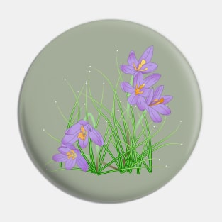 Crocus Flowers on Soft Sage Green Pin