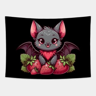 Cute Vampire bat with strawberries Tapestry