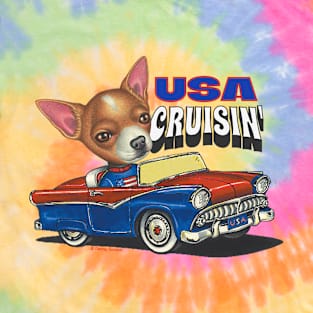 Cute chihuahua funny dog is cruisin' the USA T-Shirt