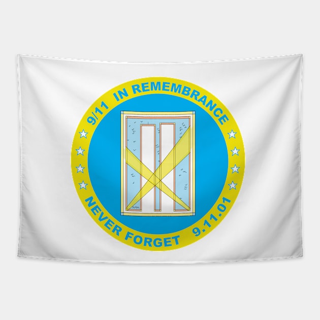 9/11 in Remembrance,  Never Forget, 9.11.01 in Cyan and Yellow Tapestry by Neil Feigeles