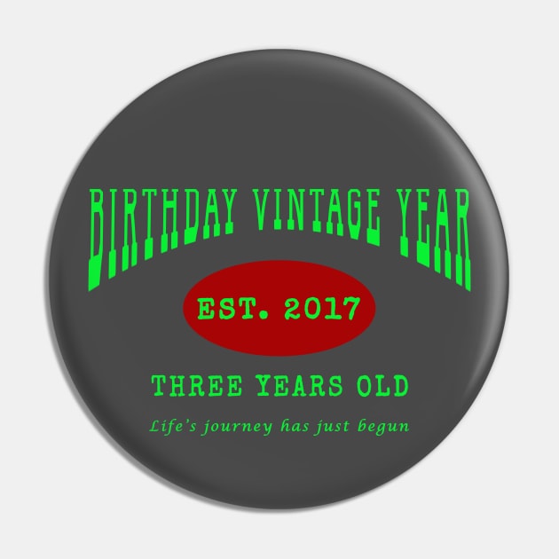 Birthday Vintage Year - Three Years Old Pin by The Black Panther