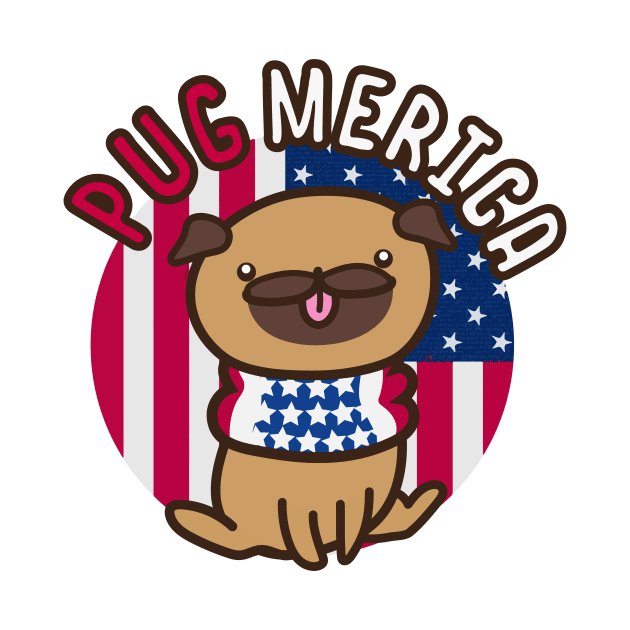 Patriotic Cute Pug 4th of July PugMerica by Castagnoles