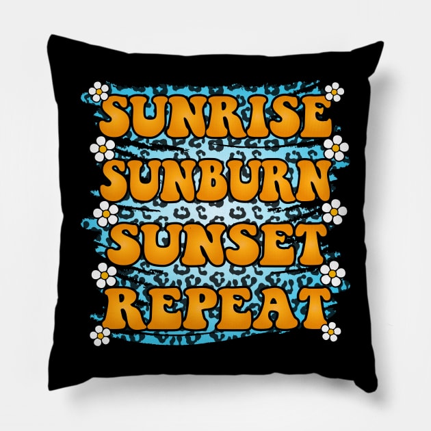 Sunrise Sunburn Sunset Repeat Summer T-Shirt Pillow by MekiBuzz Graphics